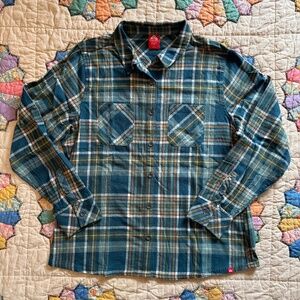 Eastern Mountain Sports Women's Teal Green Plaid Flannel Shirt Size Large